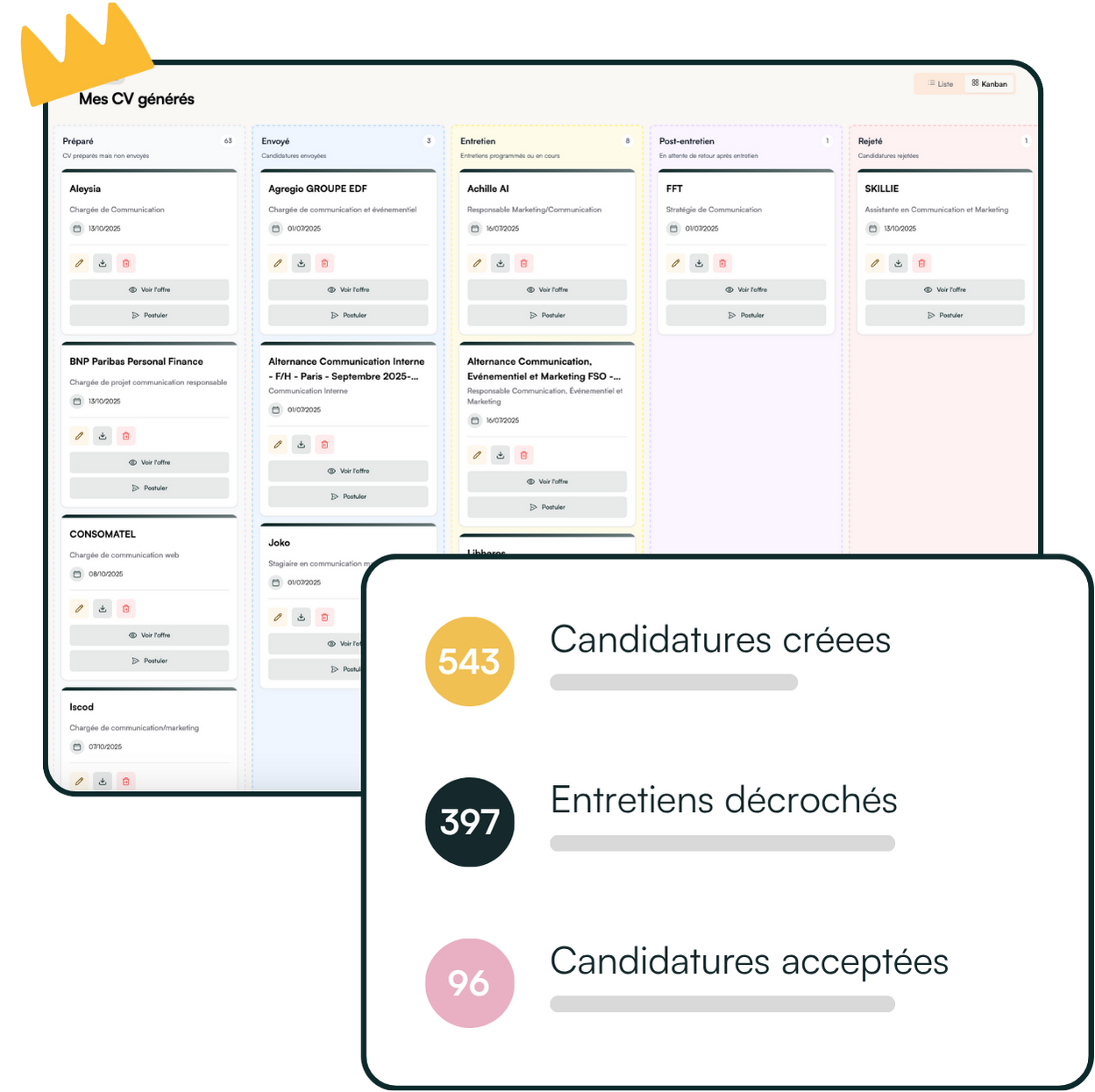 Vista previa del panel de seguimiento de candidaturas